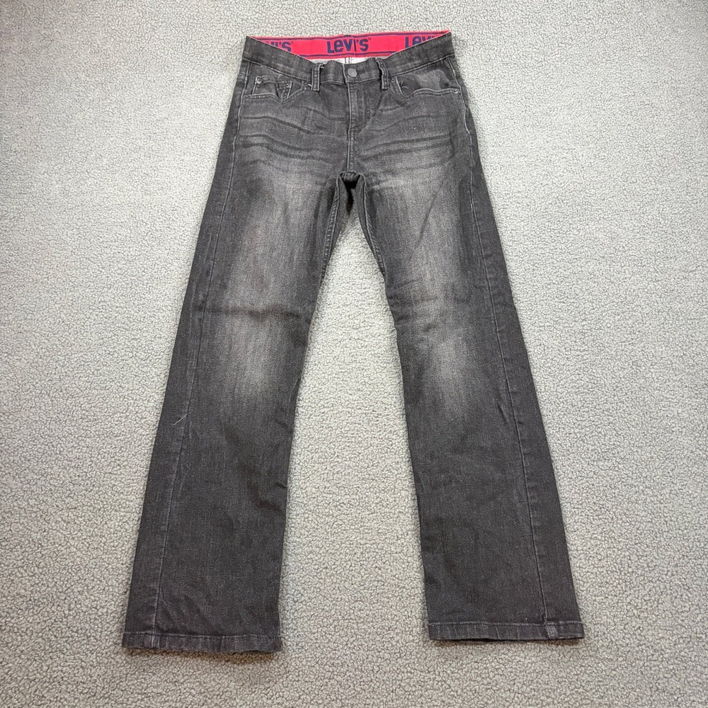 Levis Jeans Boys 14 Reg Black 514 Straight Leg Faded Denim Adjustable Waist 8208